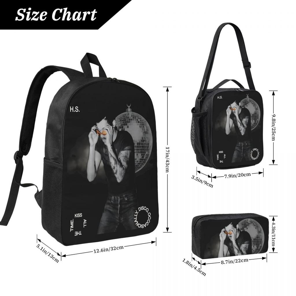 Harrys Styles Kiss All The Time Disco Occasionally Kids Backpack Lunch Box Pen Bags for Boys Girls Backpacks Schoolbag Set