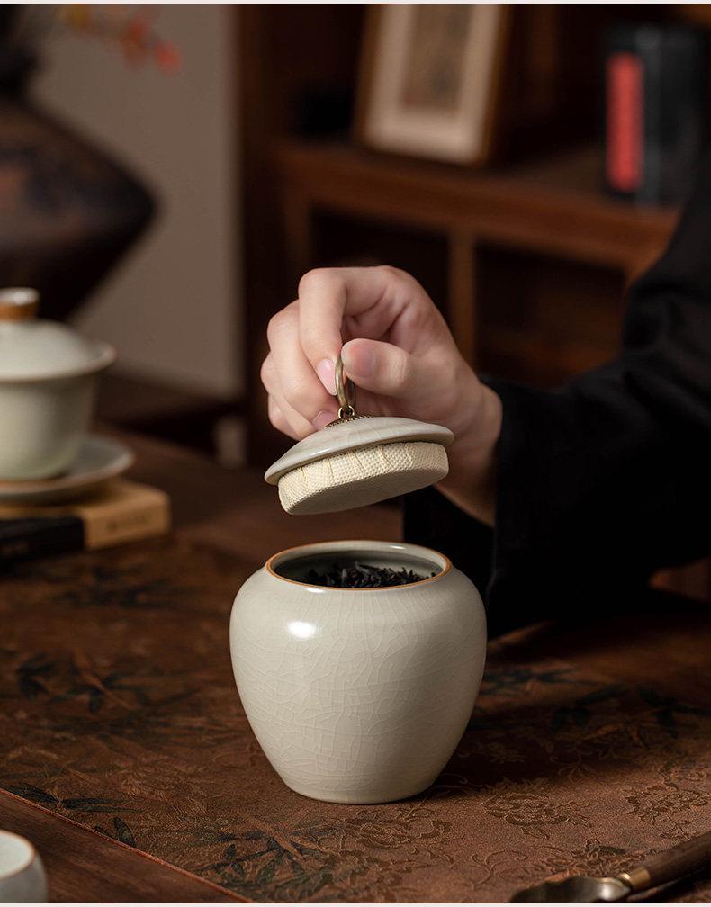 Ru Kiln Ceramic Tea Storage Can - Copper Ring, Moisture-Proof, Sealed, Fine Kung Fu Tea Set