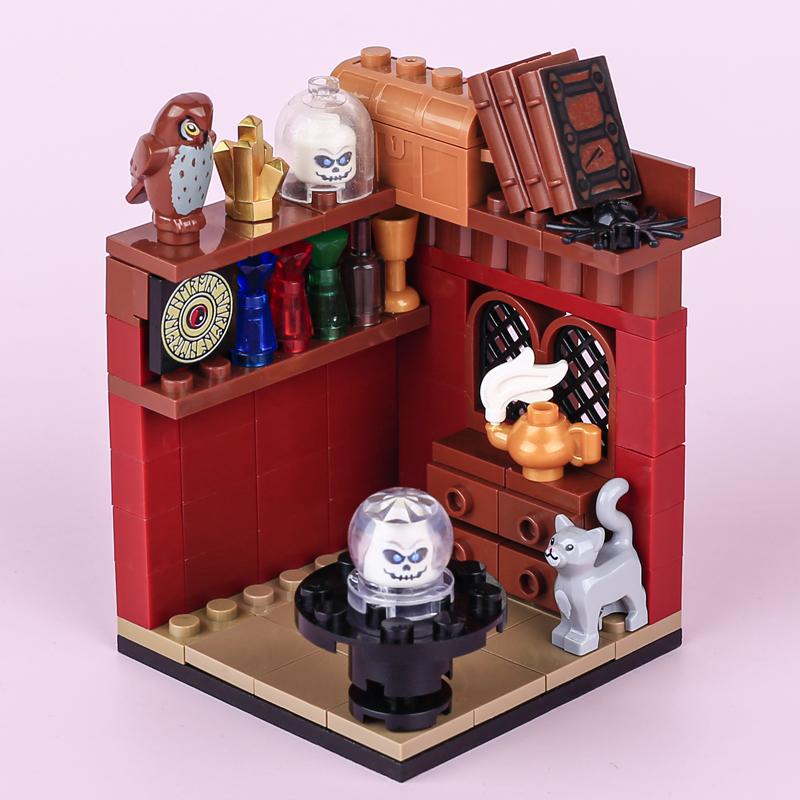 MOC Mittelalterliche Bausteine Set Zubehör Schmiede Schlafzimmer Tisch Bar Möbel Küche Zusammenbau Jungenspielzeug Mini Ziegelsteine K027 DIY