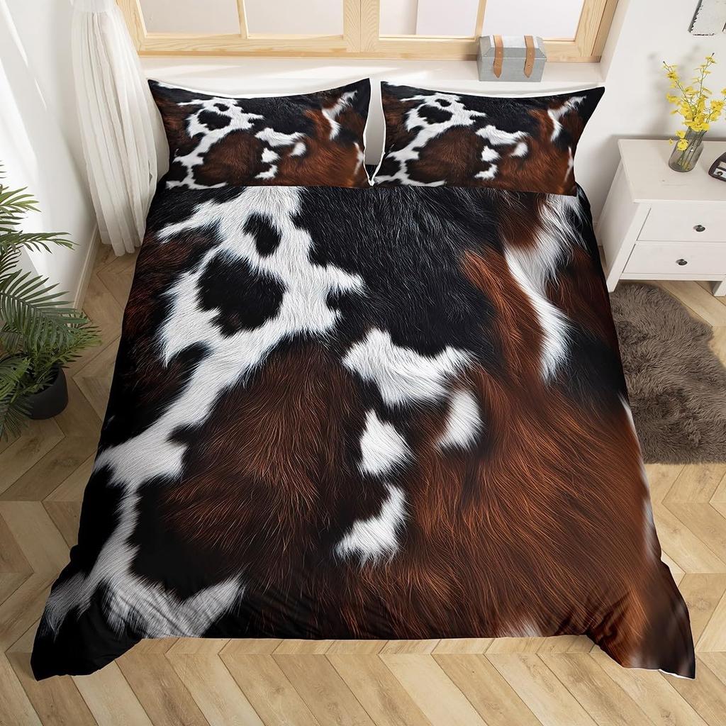 Comforter Cowhide Cow Fur Bedding Set Microfiber Western Farm Animal Skin Comforter Twin Full For Kids Teens Room Decor
