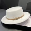 British Retro Flat-top Woolen Top Hat Women's Spring and Autumn Elegant Wide-brimmed White Jazz Hat Versatile Flat-brimmed Hat Men