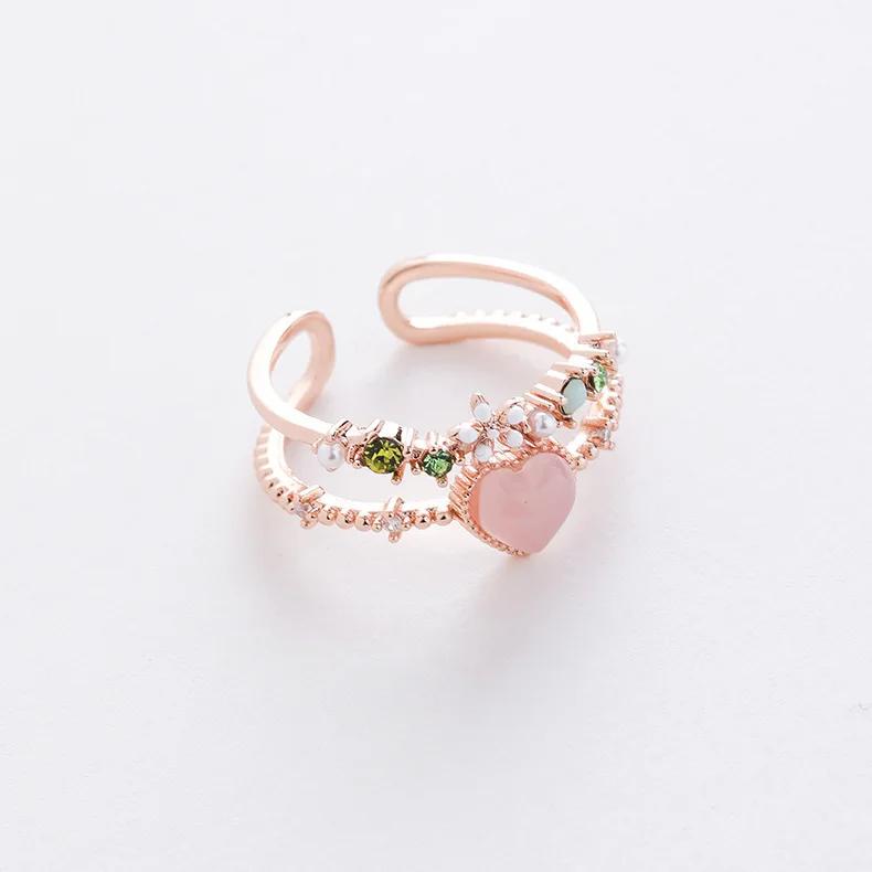 Korean New Exquisite Crystal Temperament Ring Sweet French Elegant Flower Opening Ring Female Jewelry