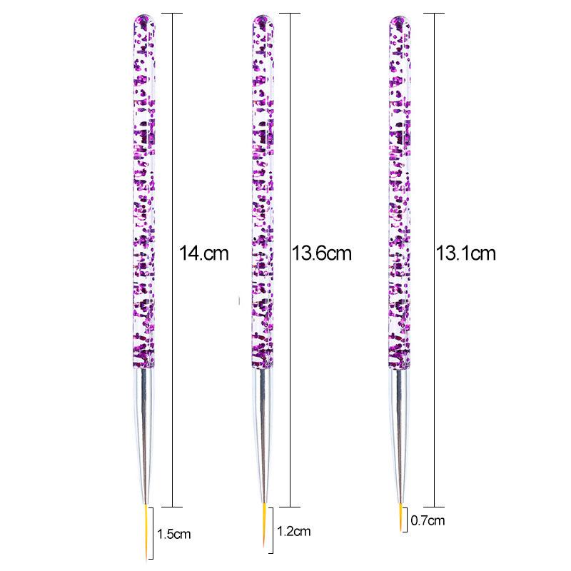 3 buc./set Nail Art Line Painting Pen Slim 3D Tips Set de perii cu gel UV acrilic pentru manichiura