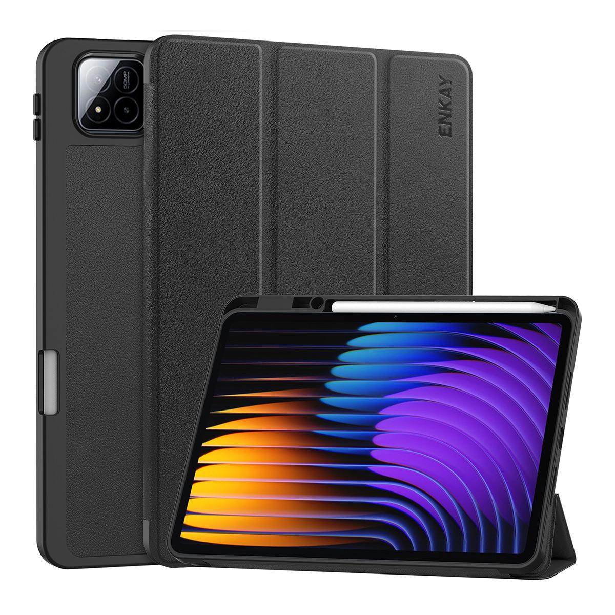 

For Xiaomi Pad 7 Pro/Xiaomi Pad 7 ENKAY Tri-Fold Stand Tablet Case PU Leather+TPU Smart Cover with Pencil Holder A