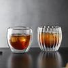 Glass cup egg shaped striped double-layer glass cup high borosilicate coffee cup transparent insulated double-layer glass cup