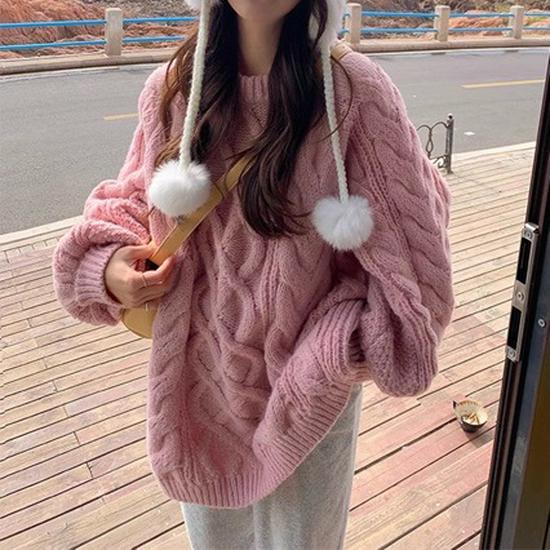 Women's Mid-Length Thick Cable Knit Sweater, Autumn/Winter 2025, Versatile Loose Fit