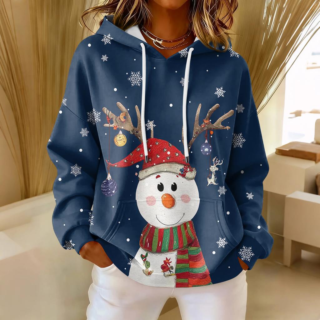 Women's Loose Comfortable Casual Fashion V-Neck Christmas Print Long Sleeve Hoodie