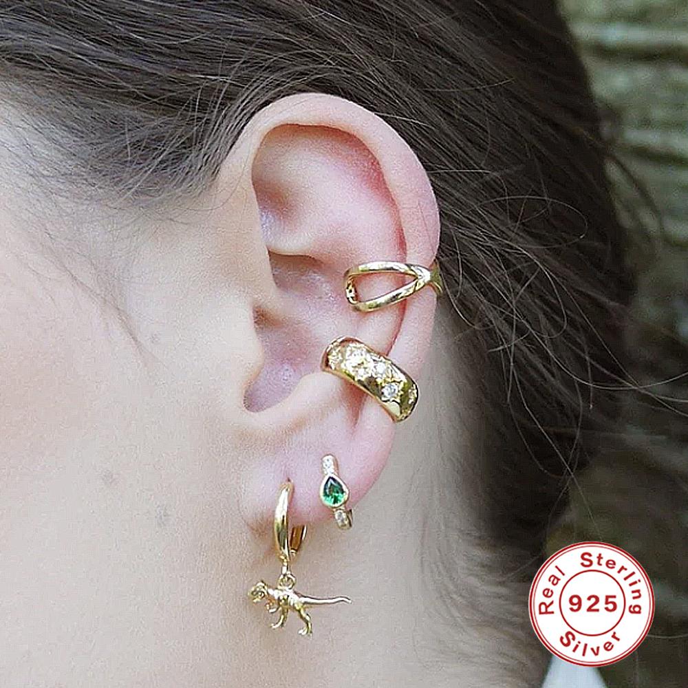 ROXI 925 Silver 9mm C-shaped Ear Cuff Micro Inlaid Zircon Clip Earrings For Women Men 1 Piece Earcuff For Unpierce Ear