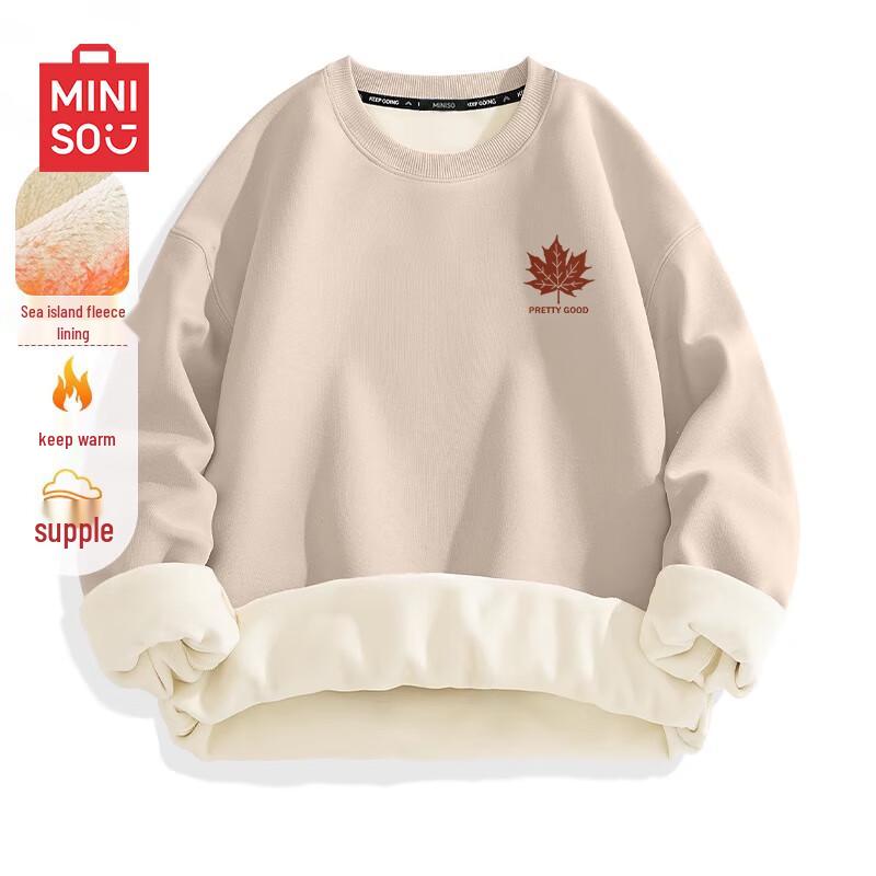 

MINISO Men s Heavyweight Fleece-Lined Sweatshirt with Maple Leaf Logo 3XL