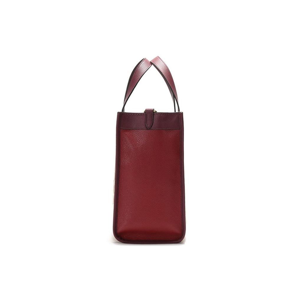 Coach Field 0 Vertical Jacquard Fabric With Leather Tote Bag Women tote Khaki Red 5868-B4RXM