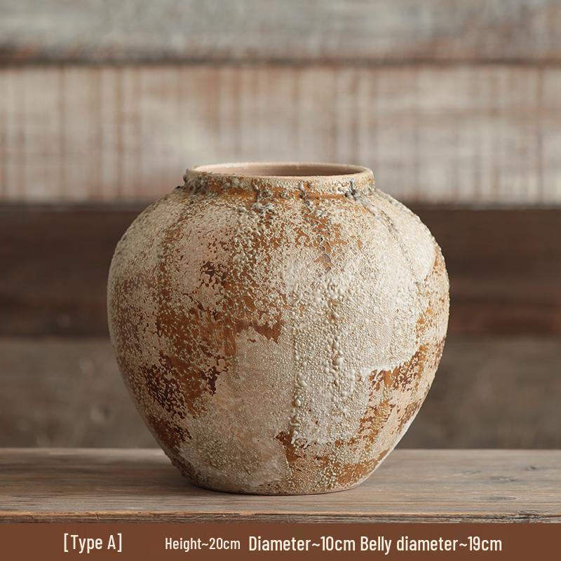 Wabi-Sabi Style Large Ceramic Vase: Rustic Mottled Pottery Jar for Floral Arrangements