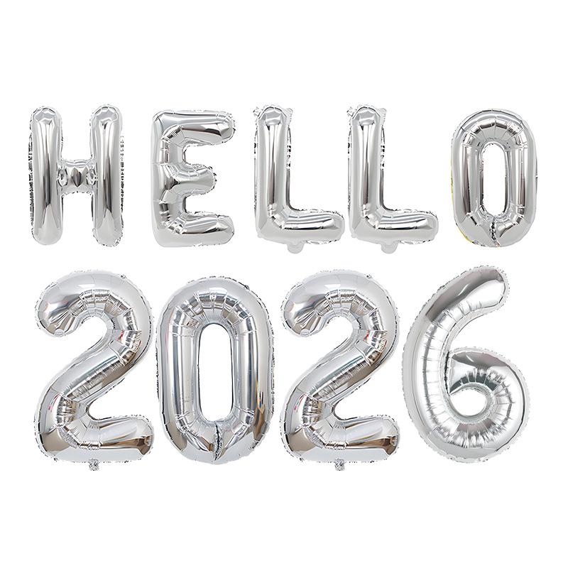 Hello 2026 Happy New Year Metallic Foil Balloons Festive Decor For Parties Home Decoration