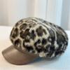 Plush Leopard Print Newsboy Hat