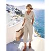 Damen 2-teilige Outfits V-Ausschnitt Kurzarm Raffung Oberteil und Cropped Hosen Set Sommer Lässig Loungewear Sets