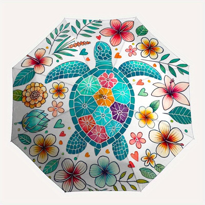 

1pc Sea Turtle Artwork Folding Umbrella With Excellent UV Protection, 8 Ribs Casual Durable Lightweight Portable Travelling Umbrella For Men