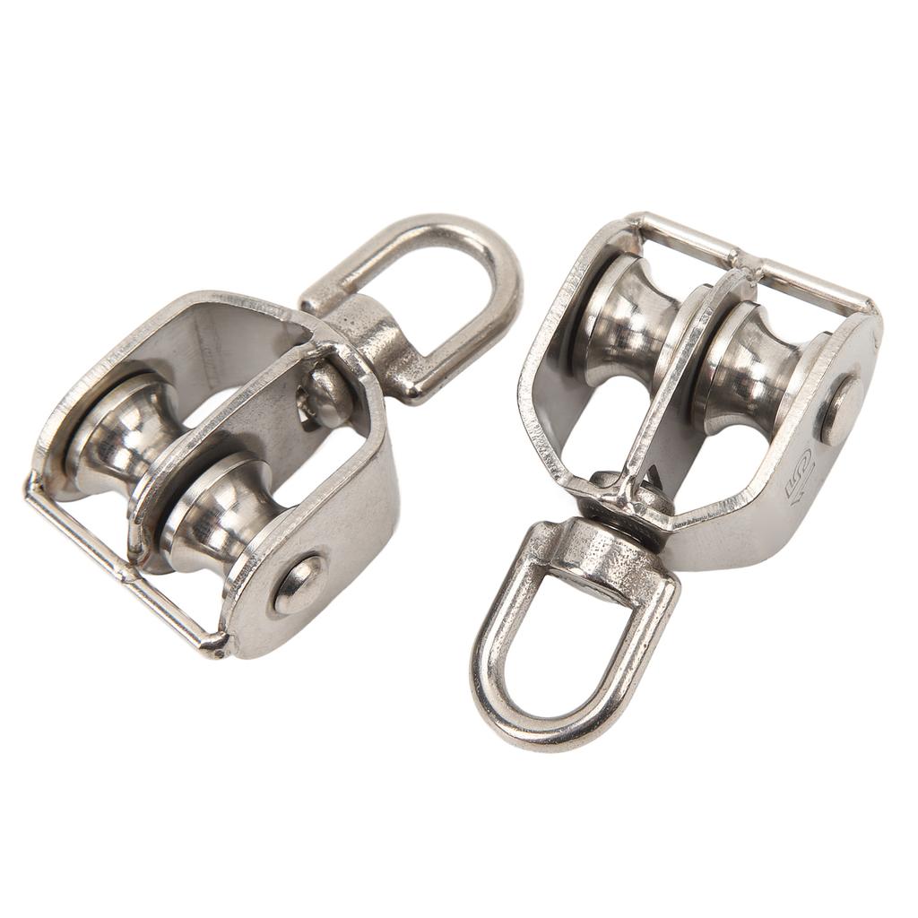 2 szt. Blok podwójny do podnoszenia, wytrzymały, ze stali nierdzewnej, rolka M15, zawiesie do liny stalowej, żuraw, ładowność 35 kg