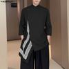 Summer Men Stand Neck 3/4 Sleeve Irregular Hem Print Casual Shirts