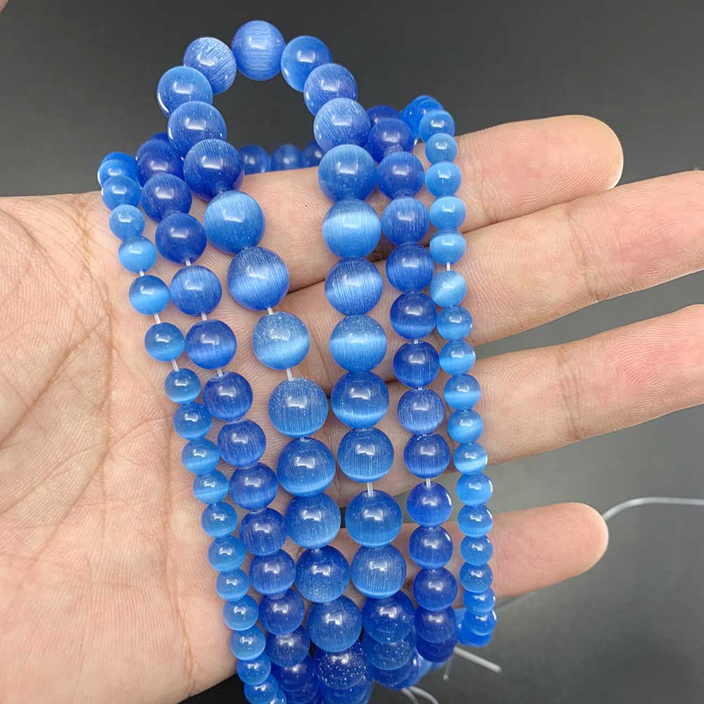 1strand/lot 6 8 10mm Natural Cat Eye Stone Round Loose Opal Bead Cymophane Spacer Beads For Jewelry Making Findings DIY Bracelet