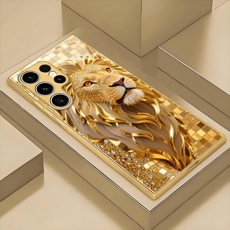 

Golden lion pattern electroplated glass phone case suitable for Samsung GalaxyS26 S25 S24 S23 S22 S21 S20FE/Ultra/Plus anti fall Galaxy S22 plus 5G