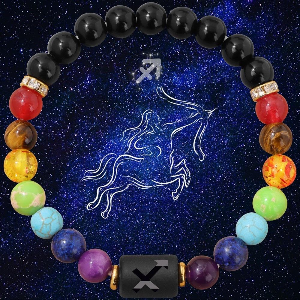 Men Women 12 Constellation Bracelet Elastic Bracelet Hand Woven Adjustable Natural Tiger Eye Obsidian Bracelet Party Gift Jewelry
