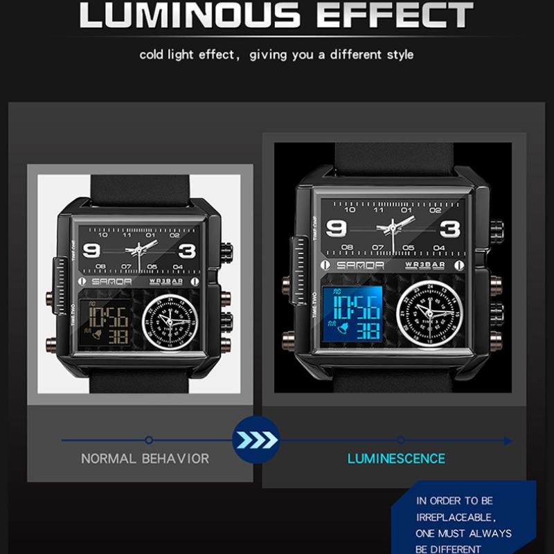 SANDA Watches Oversized Dial Multifunction Triple Movement Sporty Men's Electronic Quartz Watches