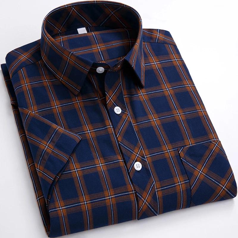 2026 Summer Thin Plaid  Men's Shirts Short Sleeve  Plus Size Cotton Soft Comfortable Young Casual Social Shirt Clothing