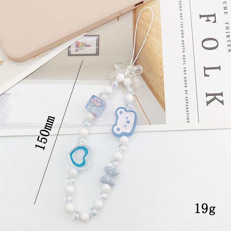 Bracelet de perles d'amour pour femmes, petit nœud en cristal frais, fleurs, amour, chaîne de téléphone portable, anti-chute, accessoires de coque de téléphone portable, DIY