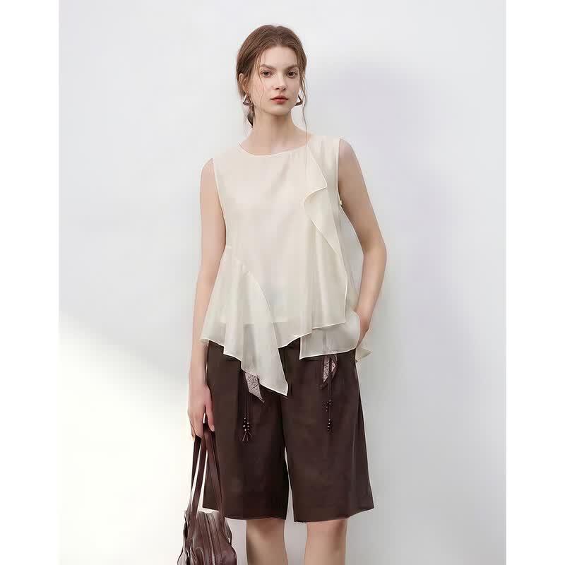 Demana Oxygen Moment Summer Ruffle Hem Sleeveless Blouse M