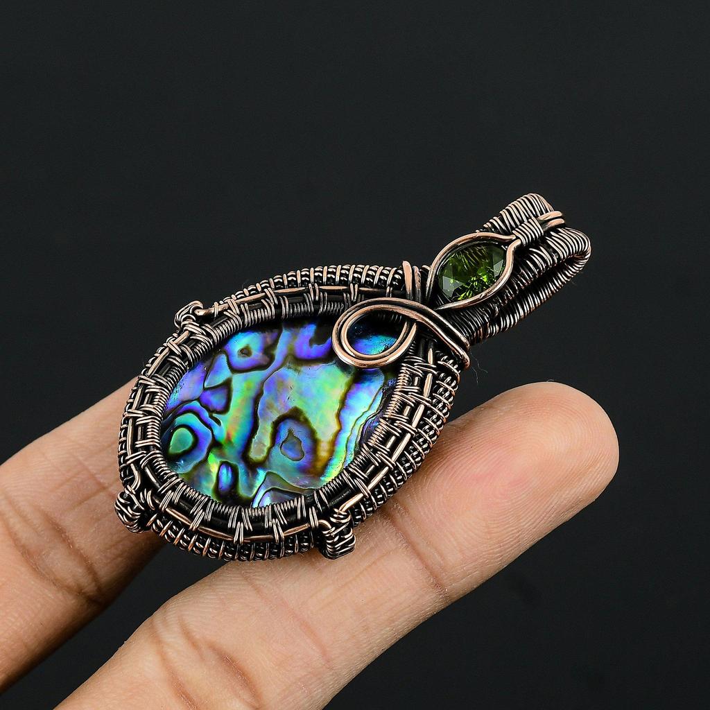 Abalone Shell 999 Copper Wire Wrapped Pendant, Handmade Gemstone Pendant Jewelry, Gifts For Wife Brand New Pendant