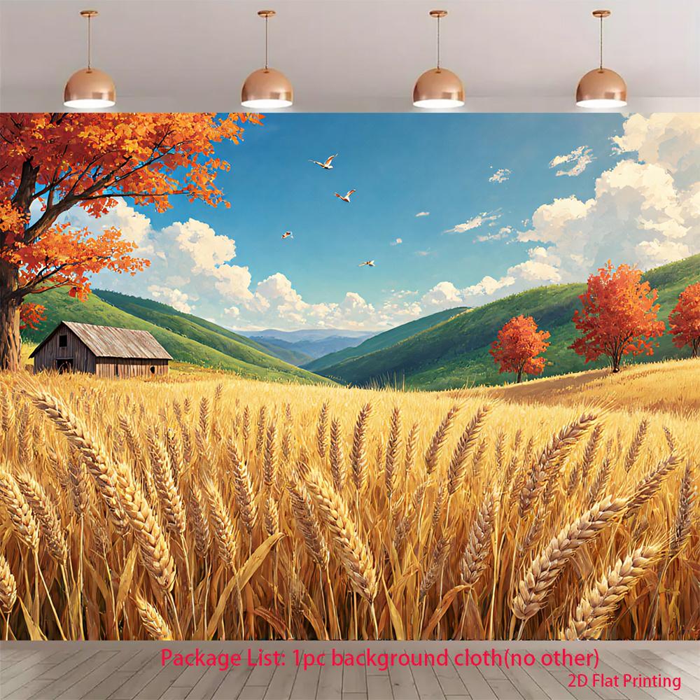 2D plane 1 piece - Golden rice field under the blue sky suitable for parties and festivals as well as garden decoration (as the picture,100x150cm)