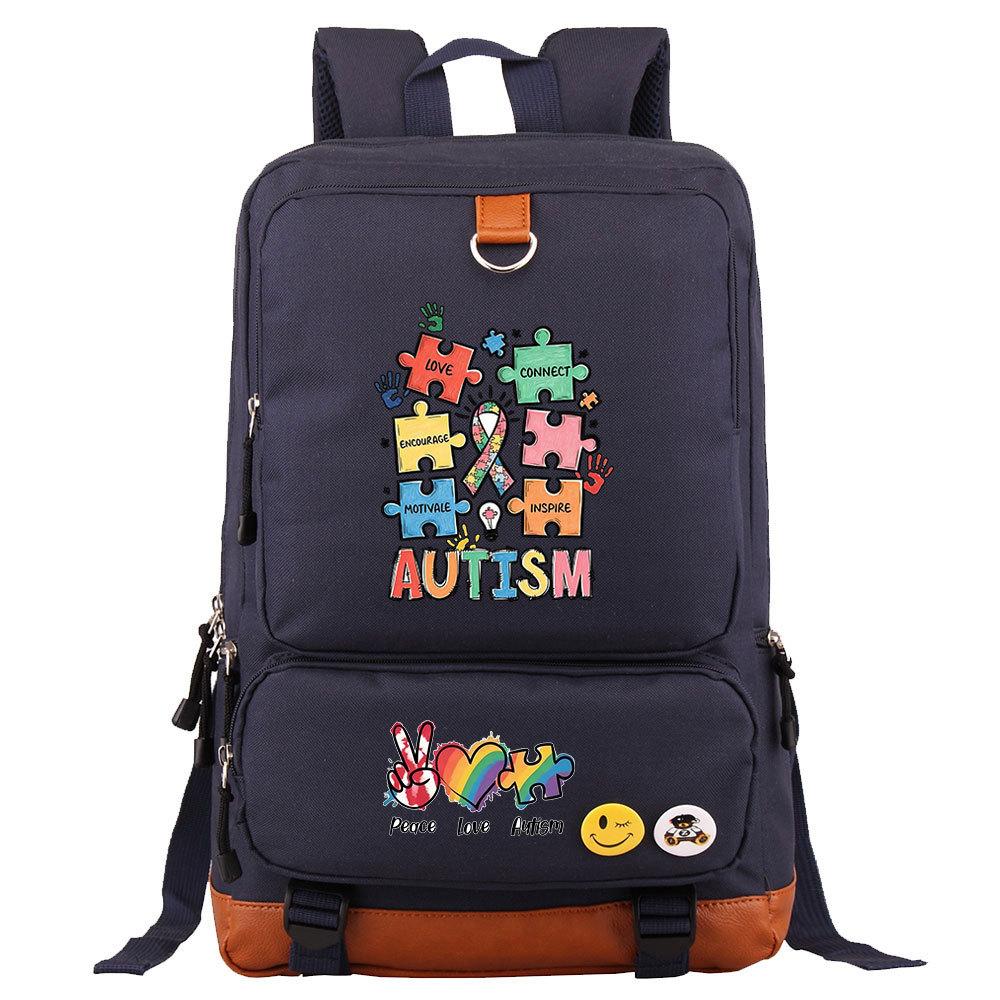 Autism Awareness LOVE Puzzle Print Back To School Backpack Casual Daypack Large Capacity Student Bookbag for Boys Girls Travel
