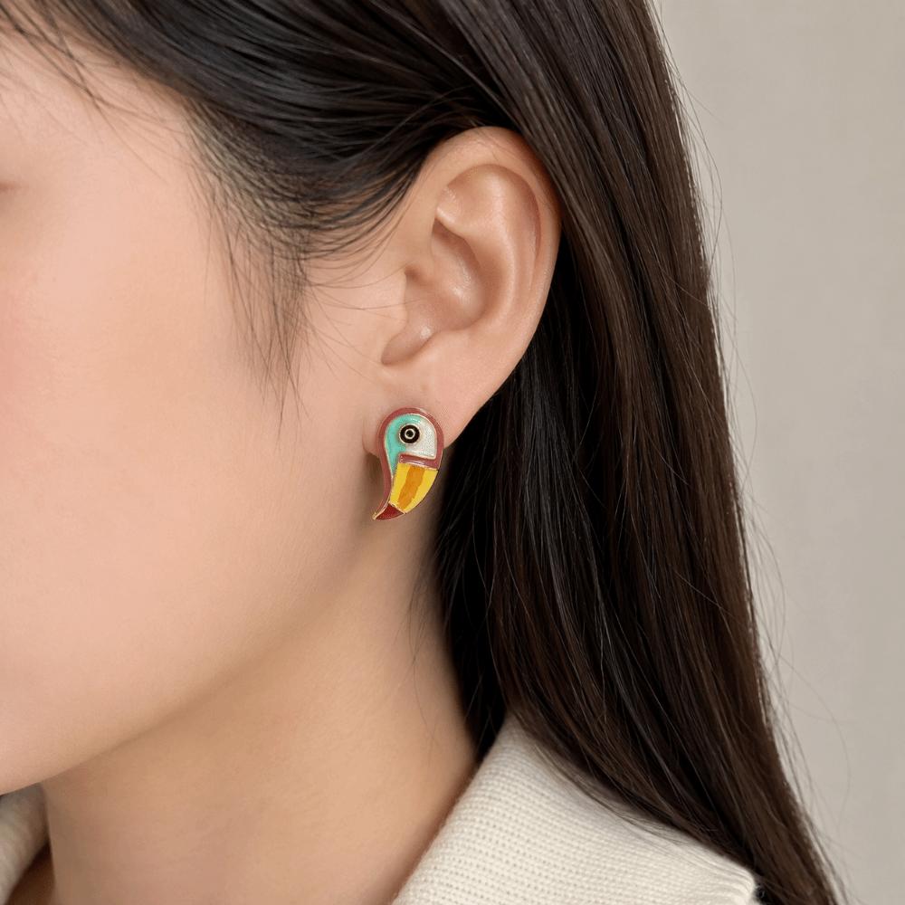 Verstellbare Emaille Tukan Vogel Brosche Bunter Unisex Schmuck Übertriebene Papageien Ohrringe Täglich