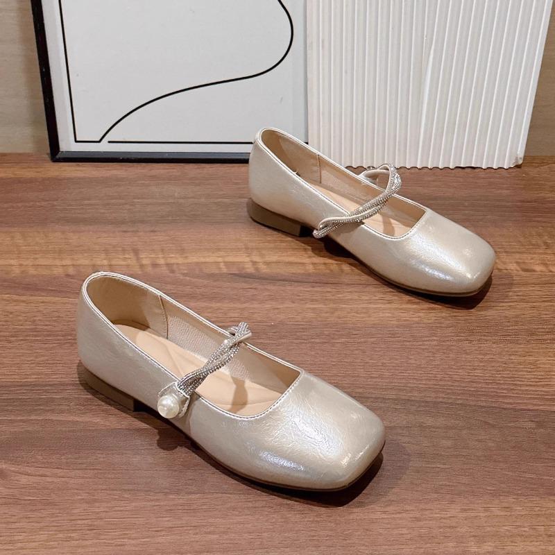 

Fashion New Style Silvery Women Square Toe Mary Jane Shoes Casual Outdoor Soft Sole Flat Spring Autumn Wedding Party Shoes Zapatos Mujer 40