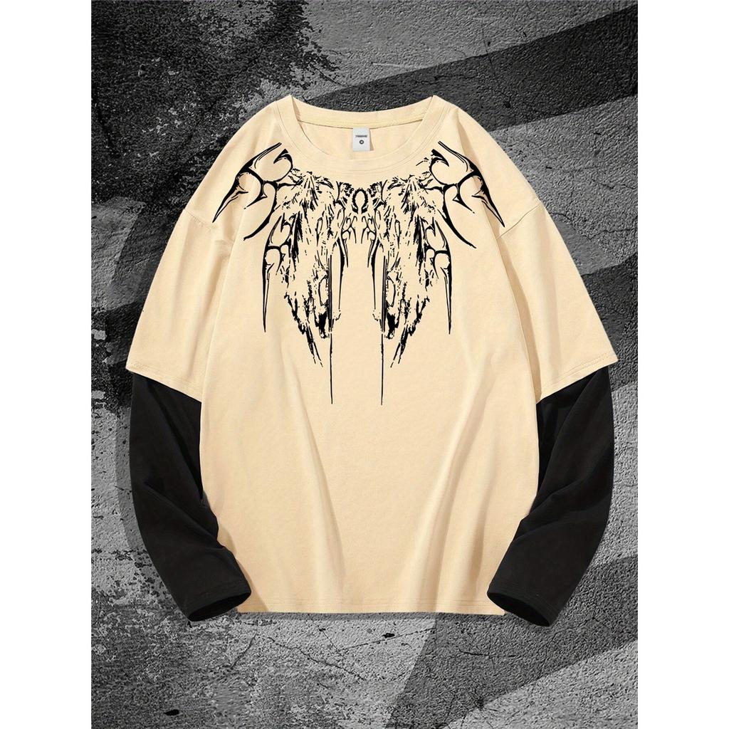Y2K High Street Hip-Hop Dark Style Print Long-Sleeve T-Shirt, a Trendy Casual Style for Everyday Wear, Perfect for Street Fashion Enthusiasts