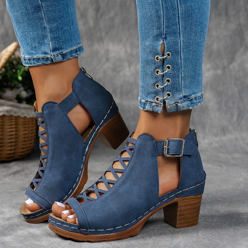 Summer Cross Roman Gladiator Elegant Thick Heel Wedge Sandals