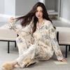 Big Size M-4XL Spring and Autumn Women Knited Cotton Pyjamas Female Long Sleeve Turn-down Collar Sleepwear