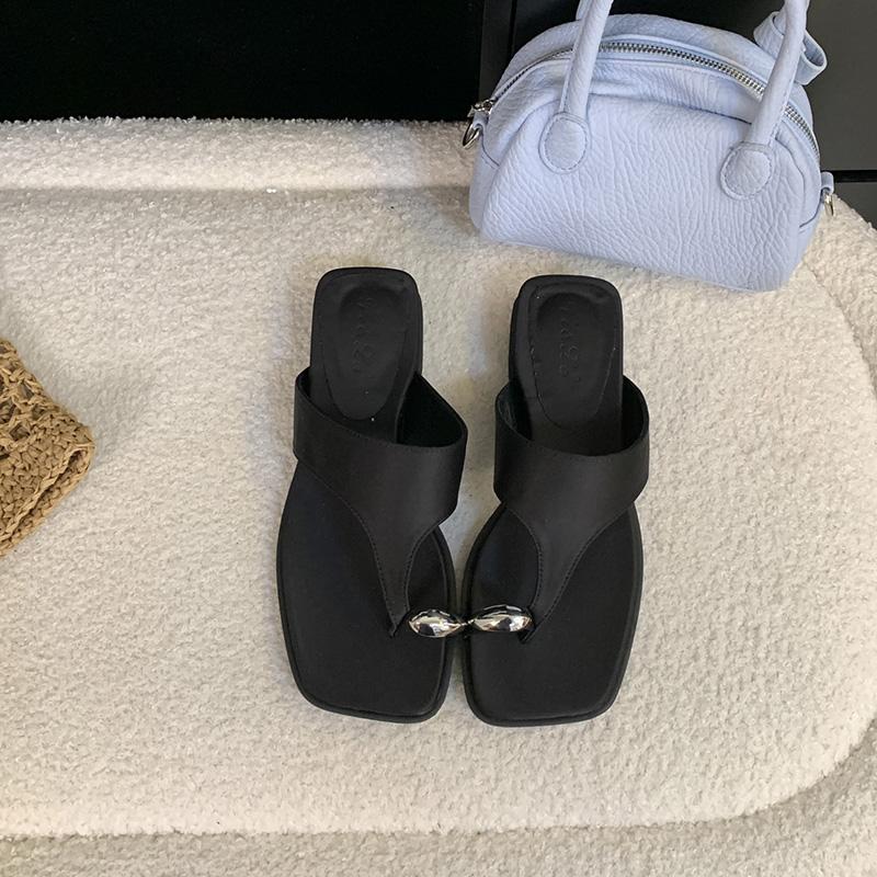 

Летние босоножки на танкетке, шлепанцы, лаконичные уличные шлепанцы с перемычкой для пальца, женские тапочки, женские шлепанцы для пляжного отдыха 39 чёрный