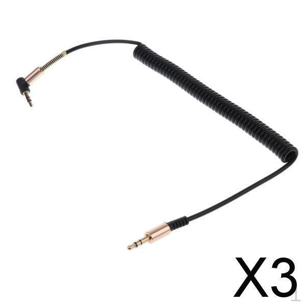 3x3.5mm (1/8") MM Coiled Audio Cable Wire Headphone Aux Input black
