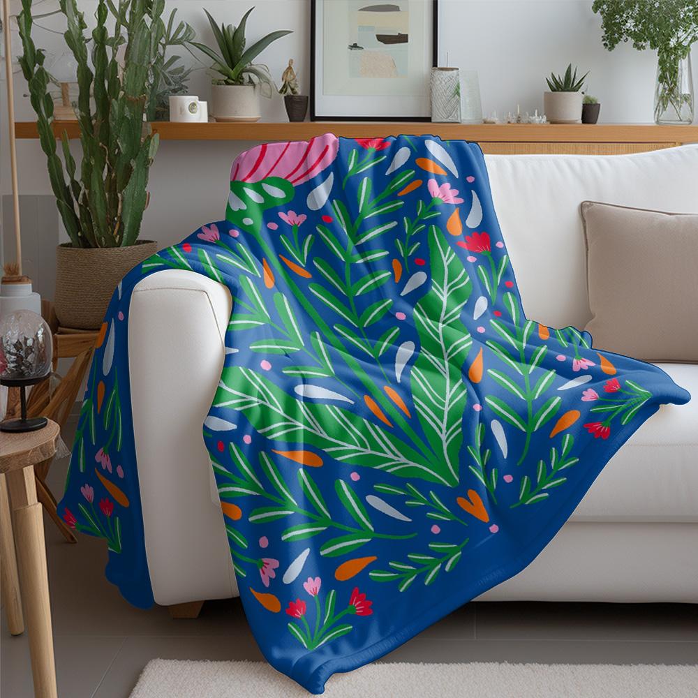 Blue Floral pattern Flannel printed blanket suitable for all seasons suitable for living room office sofa and travel 180x250CM