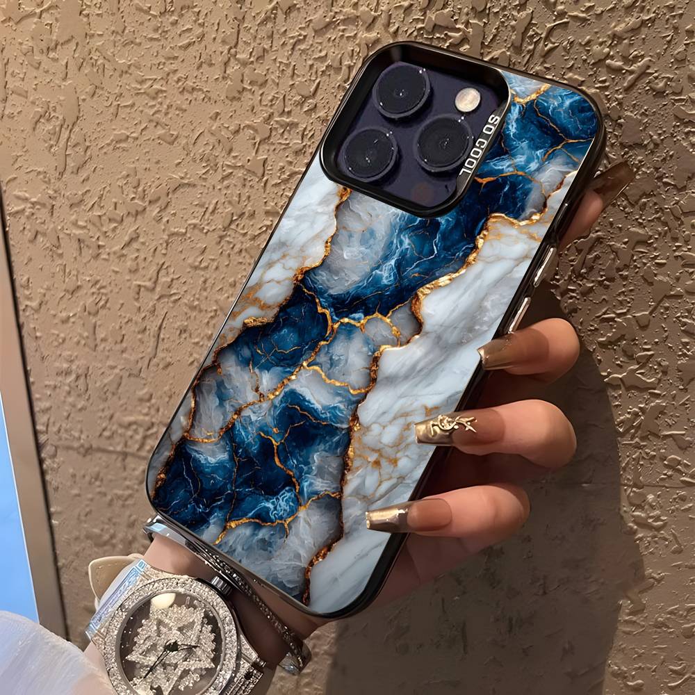 B-Black Gold Marble Art Phone Case For iPhone 17,16,15,14,13,12,11,Pro,XS,Max,Plus,Mini,SE Black Candy Matte Shockproof Cover