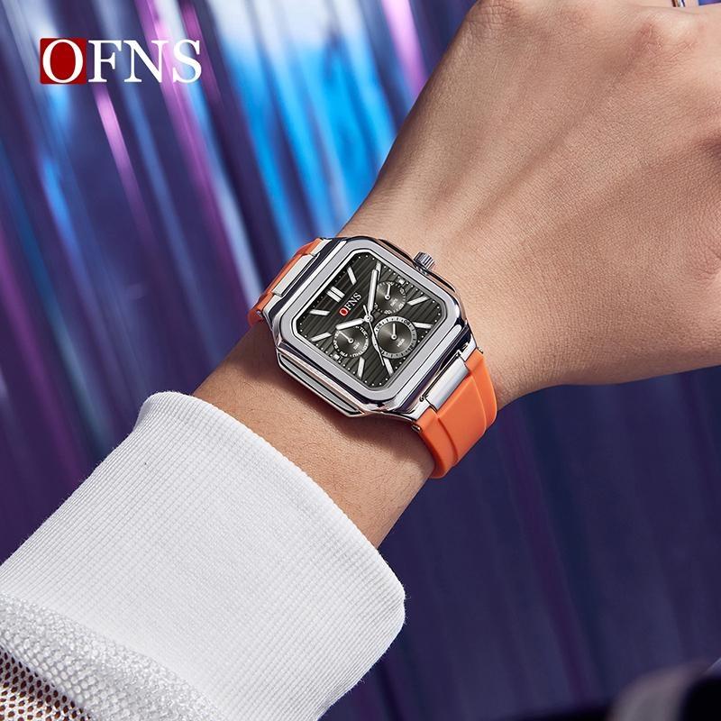 OFNS Herrenuhren Hochwertiges Leder Lässige Quadratische Armbanduhren Kalender Wasserdicht Business Mode Herren Chronograph Uhr