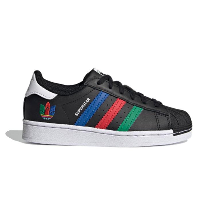 Adidas Originals SUPERSTAR C Comfortable Abrasion Resistant Low top Kids' Skateboarding Shoes Black White Red FW5237
