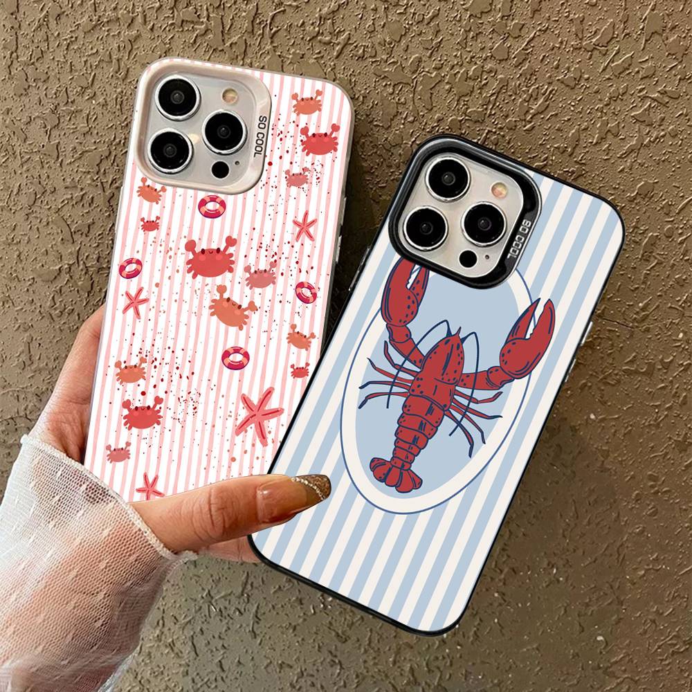 Cute Marine Life, Crabs, Lobsters Phone Case For IPhone 17 16 15 14 13 12 11 Pro Max Plus Color Silver Cover