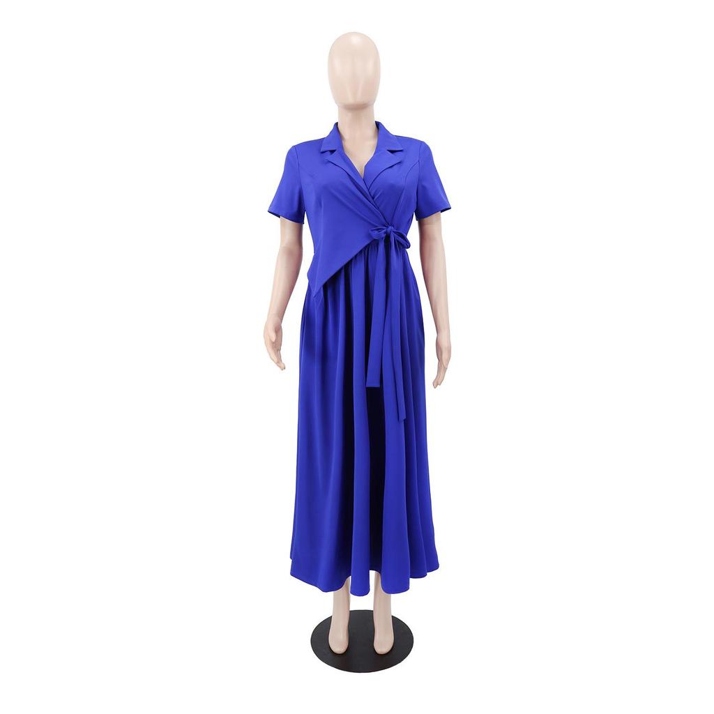 Women's Casual Elegant Slim A-line Dress - Short-Sleeved, Lapel Design