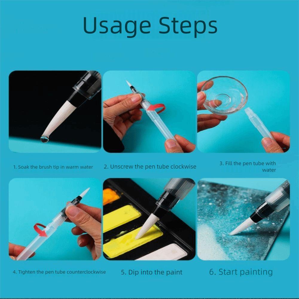 12pcs Water Storage Calligraphy Brush Set Flat Head 12pcs/set  Watercolor Illustration