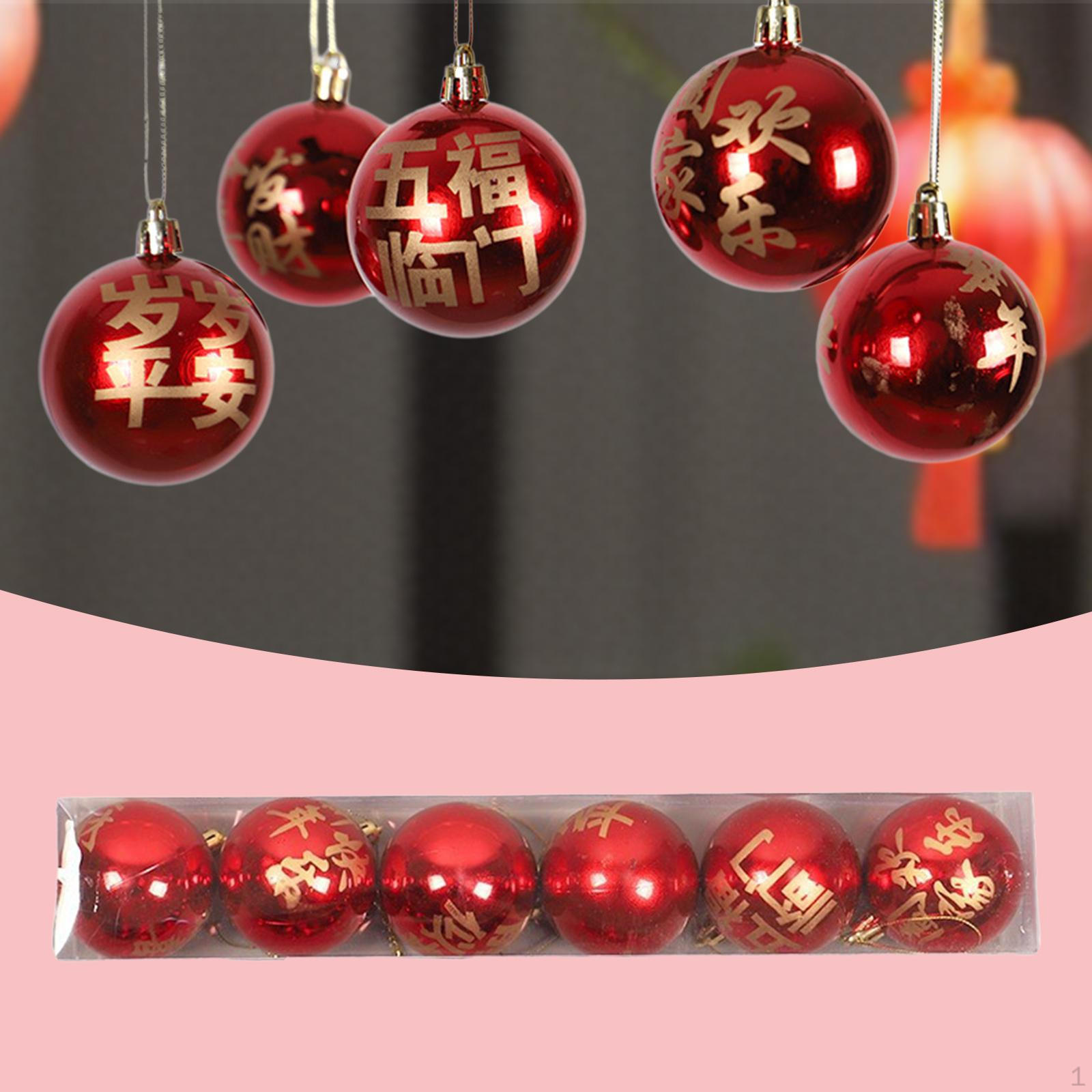 

6Pcs Year Ball Ornaments Set Spring Festival DIY Chinese Character Bright Red Decoration