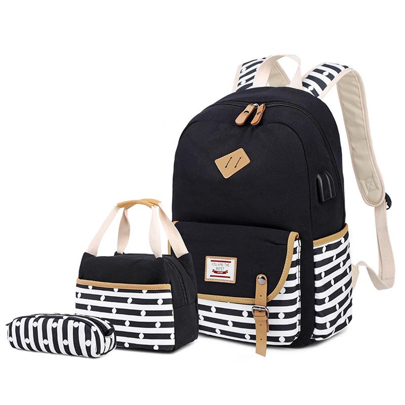 2Pcs/Set Canvas Girl School Bag Backpack Teenage Girls Students Large Capacity Schoolbag Bag With Clutch Bag 2Pcs/Set Canvas Girl School Bag Backpack Teenage Girls Students Large Capacity Schoolbag Bag With Clutch Bag