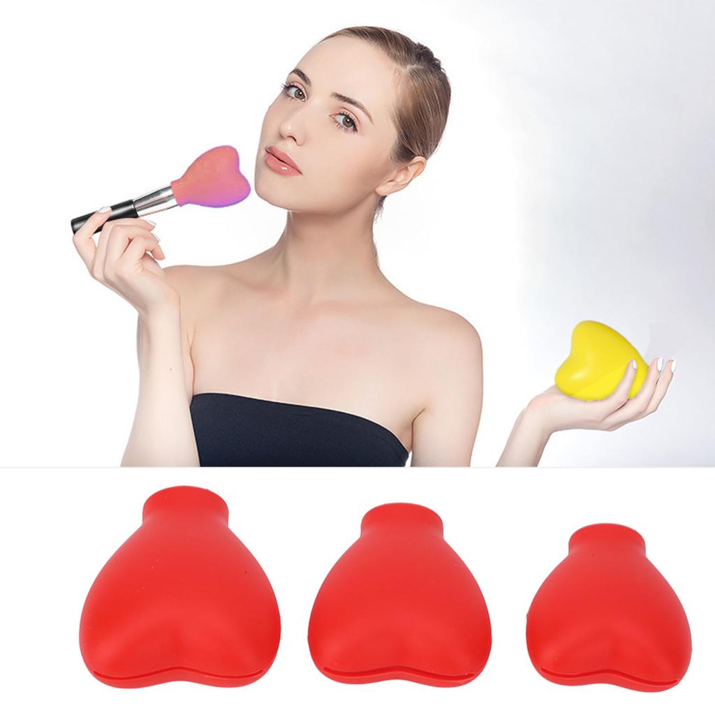 3pcs Makeup Brush Covers Reusable Silicone Dustproof Brush Protector Guards for Travel Home Girls Red