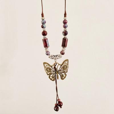 Concubine Butterfly Ethnic Style Ceramic Long Sweater Chain Female Antique Pendant Retro Chinese Style Butterfly Necklace