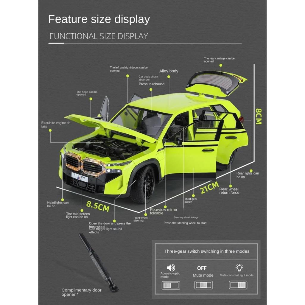 1/24 BMW XM Liga de Alumínio SUV Modelo de Carro Nova Energia Veículos Off Road Brinquedos Crianças Meninos Presente Som e Luz Coletivo Voiture Miniature